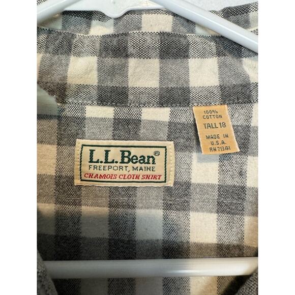 Vtg L.L. Bean Men's Chamois Plaid Flannel Hunting Shirt Sz Tall 18 Made USA FLAW - Picture 5 of 10